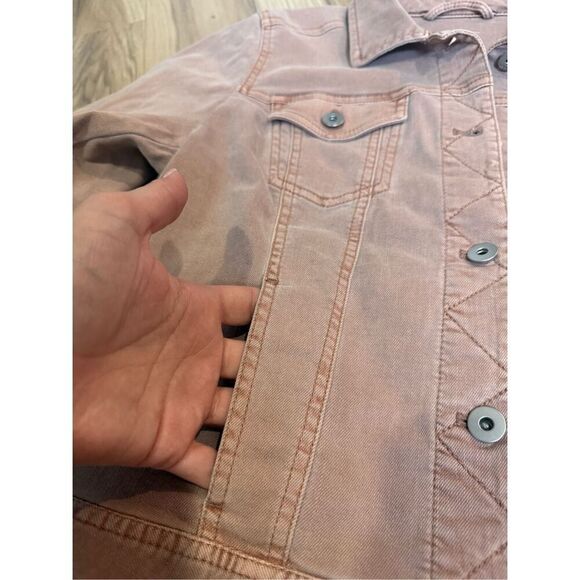 J Jill Denim Jean Jacket Womens Pink Button Up Trucker Stretch Pockets Sz SP - Picture 7 of 9